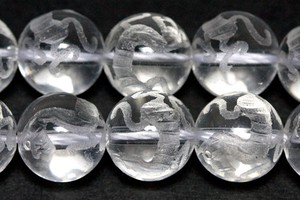 【彫刻ビーズ】水晶 10mm (素彫り) 白虎