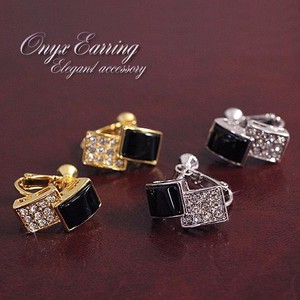 Sophistication Design Black Onyx Earring Silver Gold Glitter Pave Decoration