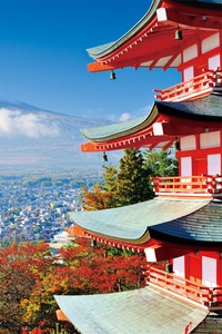 日本製　クリアフォルダクリスマスカード　富士山と五重塔（新倉山浅間神社）　Christmas、X-mas