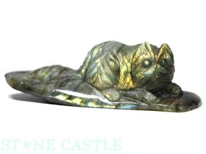 ☆置物一点物☆【天然石彫刻置物】猫 ラブラドライト No.12【天然石 パワーストーン】