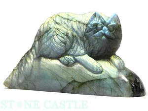 ☆置物一点物☆【天然石彫刻置物】猫 ラブラドライト No.21【天然石 パワーストーン】