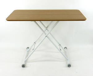 リフティング昇降テーブル　オーク突板　柾目板：オイルとガスの圧力式：ナチュラル色