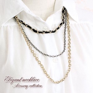 Gold Chain Necklace Layering black Suede
