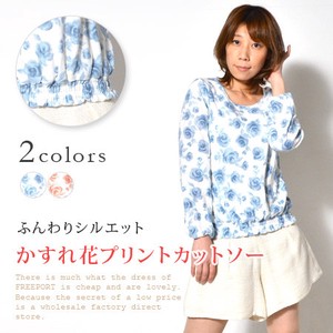 T-shirt Pudding Long Sleeves Floral Pattern Tops Ladies Cut-and-sew