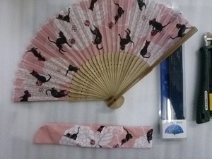 Silk Folding Fan Storage Bag Cat Rabbit Ukiyoe(A Woodblock Print)