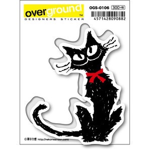 OGS-0106/ 猫目行燈 / 赤いリボンの黒い猫（アーティストグッズ、イラストレーターステッカー）