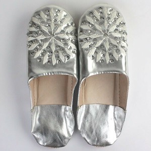 バブーシュ刺繍スパンコール シルバーx000白xシルバー
