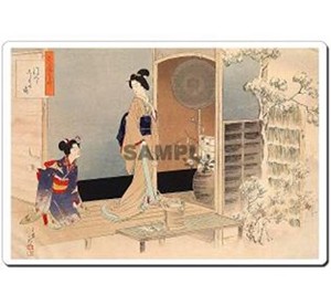 日本 (Japan) 浮世絵 (Ukiyoe) マウスパッド11012 水野年方-茶の湯日々草 後入りしらせの図