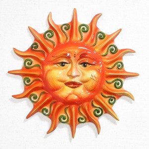 イタリア製 太陽 壁掛け 陶器 オーソレミオ 手描き 壁掛け 絵皿