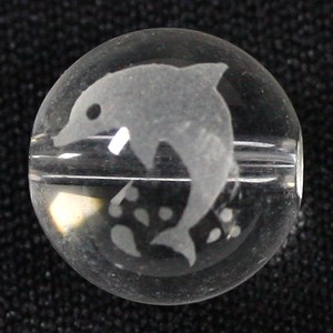 【彫刻ビーズ】水晶 10mm (素彫り) イルカ (片面タイプ)