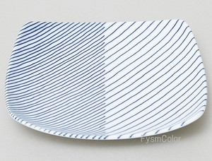 白山陶器　波佐見焼　重ね縞　反角盛り皿　日本製