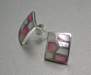 Pierced Earrings Silver Post sliver Pink White