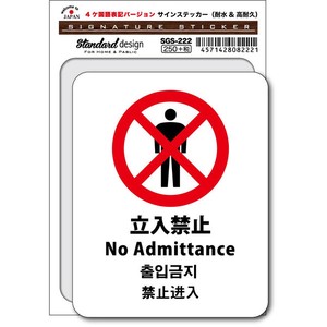 SGS-222/No Admittance 立入禁止（4ヶ国語版）/家庭、公共施設、店舗、オフィス用