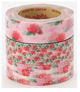 デザイン和紙テープ Rink flower deco rose pink  3巻パック