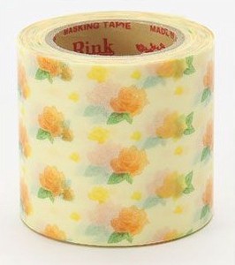 デザイン和紙テープ Rink flower deco rose yellow wide 1巻