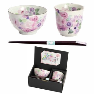 Mino Ware Gift Hana Kobo Rice Bowl Japanese Tea Cup Pink Chopstick
