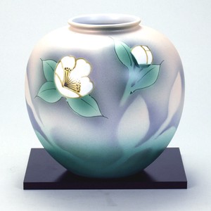 【九谷焼】 6号花瓶 いぶし山茶花