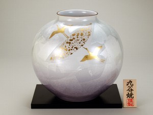 【九谷焼】 9号花瓶 銀彩金鶴
