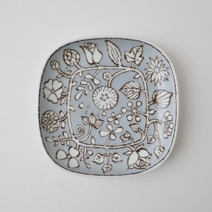Flower Parade Plate Gray HASAMI Ware Made in Japan
