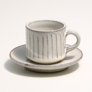 【信楽焼】白釉彫コーヒー碗皿