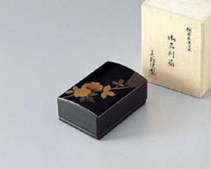 木製越前塗 山茶花 名刺箱(小) 黒