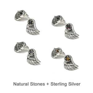 Silver 925 Natural stone Wing Pierced Earring Wing Silver Pierced Earring