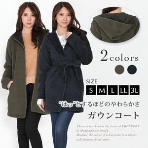 Coat Plain Color Boa Outerwear Fleece L Ladies' M