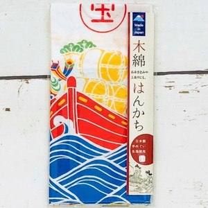日本製　木綿はんかち　富士山と宝船と鯛　インバウンド商品　　ピクニック