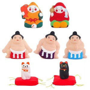 まめふく人形【京都の職人の手作り土人形】（お正月　和風）