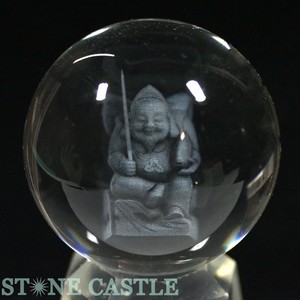 【彫刻置物】丸玉 人工水晶 約50mm (レーザー彫刻) 恵比寿