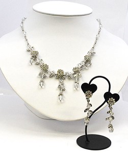 Rhinestone Silver Chain Earrings Necklace Gift Crystal