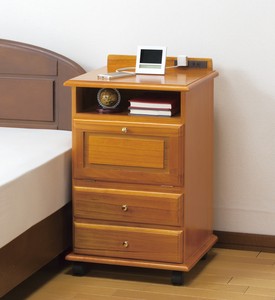 桐製 木製 ベッドサイド ワゴン コンセント付き ナイトテーブル