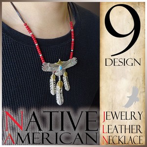 Native American Feather Necklace Leather Type Men's Accessory