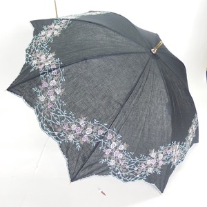 【晴雨兼用】スライドショート傘/　綿麻無地刺繍