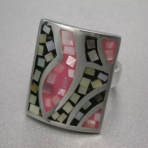 Silver-Based Shell Ring sliver Pink Canvas black