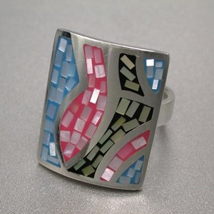 Silver-Based Shell Ring sliver Pink black
