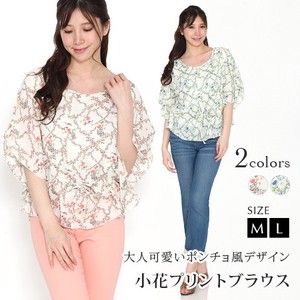 Button Shirt/Blouse Dolman Sleeve Floral Pattern Poncho Tops L Ladies' Short-Sleeve