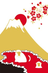 シルククリスマスカード　富士山と猿温泉(海外クリスマス向け)　Christmas、X-mas　Christmas、X-mas