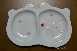 Apple Child Partition Plate Pink HASAMI Ware Hand-Painted Made in Japan