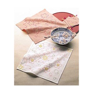 刺し子154（白・渋ピンク)花ふきん水辺の桜【刺し子キット】