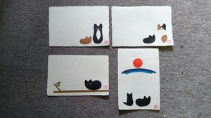 手漉き和紙の手作り　猫のポストカード　日本製 在庫処分品