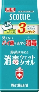 日本製紙クレシア　スコッティ　消毒ウェットタオル　ウェットガードボックス40枚　つめかえ用3コパック