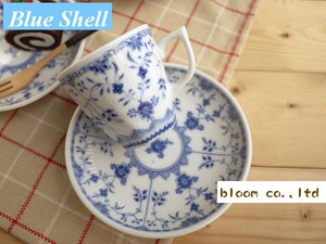 Blue Shell Coffee Cup Saucer Mino Ware Made in Japan