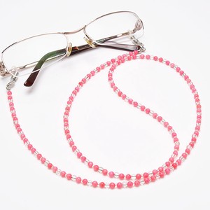 【天然石】ピンク珊瑚×水晶 メガネチェーン 眼鏡チェーン グラスコード
