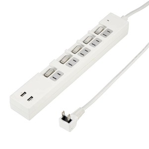 ヤザワ 個別スイッチ付5AC2USB3.4A2mホワイト Y02KS752WH2U