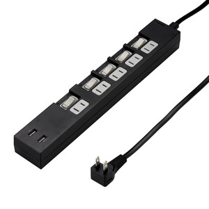 ヤザワ 個別スイッチ付5AC2USB3.4A2mブラック Y02KS752BK2U