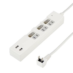 ヤザワ 個別スイッチ付3AC2USB3.4A2mホワイト Y02KS532WH2U