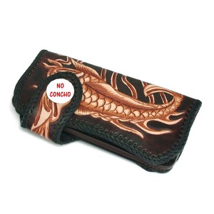 Bifold Wallet Brown Cattle Leather Japanese Pattern