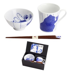 Mino Ware Gift Cat Mug Rice Bowl Chopstick