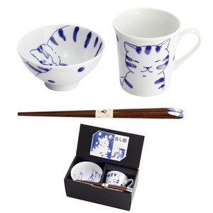 Mino Ware Gift Tabby Mug Rice Bowl Chopstick